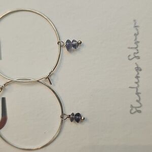 Sterling Silver Hoop Earrings with Dainty Purple Accents Iolite #123